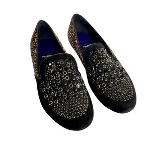 BALDAN woman’s black suede embellished flats, size 38 EU, Never worn